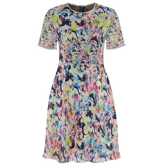 Jason Wu Floral Dress Crinkle Chiffon Short Sleeve Multicolor Size 8 - Picture 1 of 14